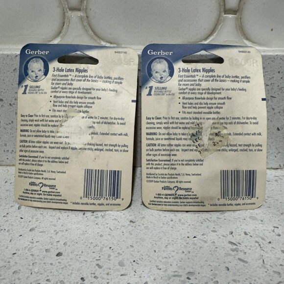 2-Gerber  latex Three Hole Rubber Baby Bottle Nipples 3 Pack Infant - Picture 3 of 3